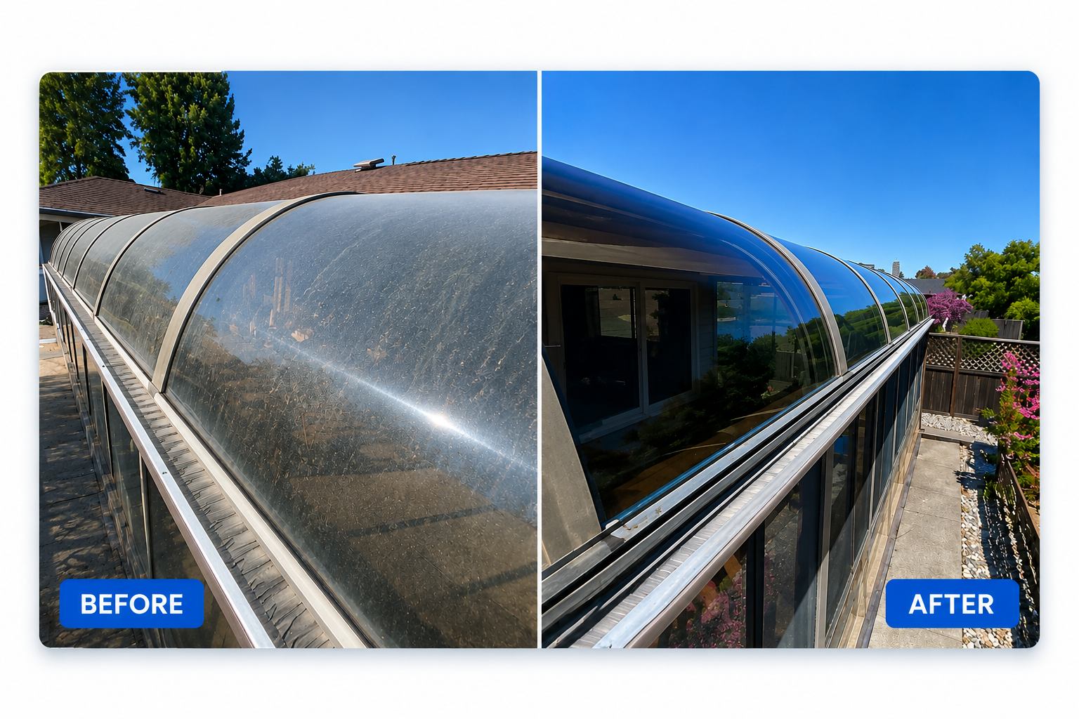 Before and after residential window cleaning in Santa Rosa